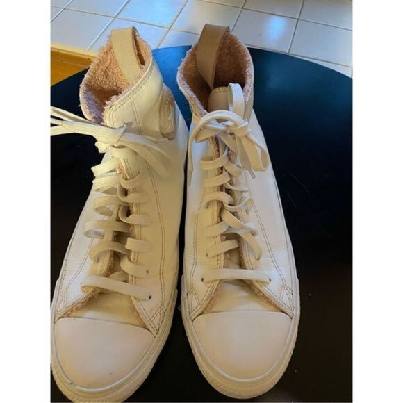 Converse White Leather High Tops (SZ 10) - Picture 1 of 6